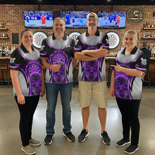 Load image into Gallery viewer, Silver Purple Flaming Skull Dartboard Men Darts Polo Shirt Custom Team Dart League Jerseys NYN2070