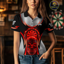 Load image into Gallery viewer, Silver Red Flaming Skull Dartboard Women Darts Polo Shirt Custom Team Dart League Jerseys NYN2071