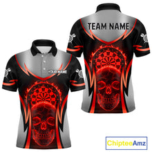 Load image into Gallery viewer, Silver Red Flaming Skull Dartboard Men Darts Polo Shirt Custom Team Dart League Jerseys NYN2071