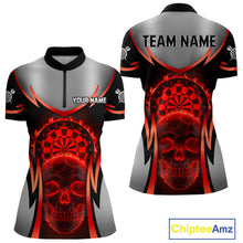 Load image into Gallery viewer, Silver Red Flaming Skull Dartboard Women Darts Quarter-Zip Shirt Custom Team Dart League Jerseys NYN2071