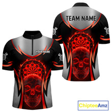 Load image into Gallery viewer, Silver Red Flaming Skull Dartboard Men Darts Quarter-Zip Shirt Custom Team Dart League Jerseys NYN2071