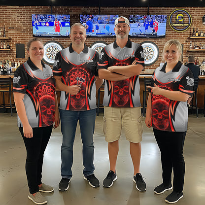 Silver Red Flaming Skull Dartboard Women Darts Quarter-Zip Shirt Custom Team Dart League Jerseys NYN2071