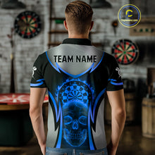 Load image into Gallery viewer, Silver Blue Flaming Skull Dartboard Men Darts Polo Shirt Custom Team Dart League Jerseys NYN2072
