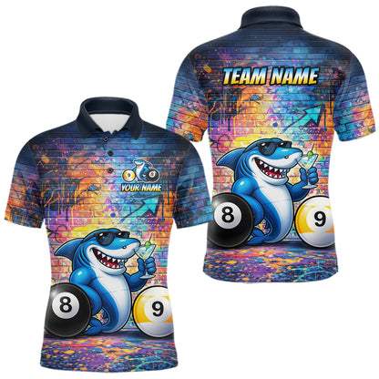 Custom Funny Shark Pool 8 Ball & 9 Ball Men Billiard Shirt Personalized Graffiti Billiard Attire NYN2594