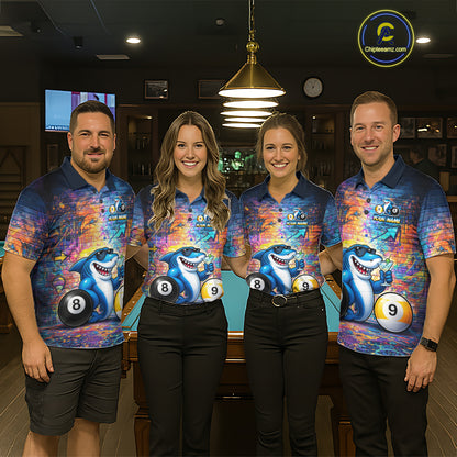 Custom Funny Shark Pool 8 Ball & 9 Ball Women Billiard Shirt Personalized Graffiti Billiard Attire NYN2594
