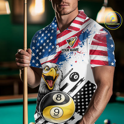 Splatter US Flag Yin And Yang 8 Ball & 9 Ball Men Billiard Shirt Custom Eagle Freedom Billiard Appeal NYN2767