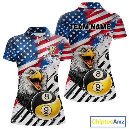 Splatter US Flag Yin And Yang 8 Ball & 9 Ball Women Billiard Shirt Custom Eagle Freedom Billiard Appeal NYN2767
