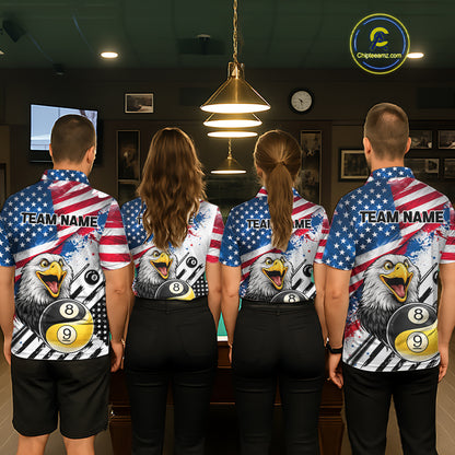 Splatter US Flag Yin And Yang 8 Ball & 9 Ball Men Billiard Shirt Custom Eagle Freedom Billiard Appeal NYN2767