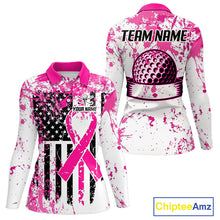Load image into Gallery viewer, Pink American flag splatter womens golf polo breast cancer golf shirt