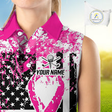 Load image into Gallery viewer, American Flag Splatter Pink Women Golf Sleeveless Polo Shirt Custom Breast Cancer Golf Team Outfits NYN3386