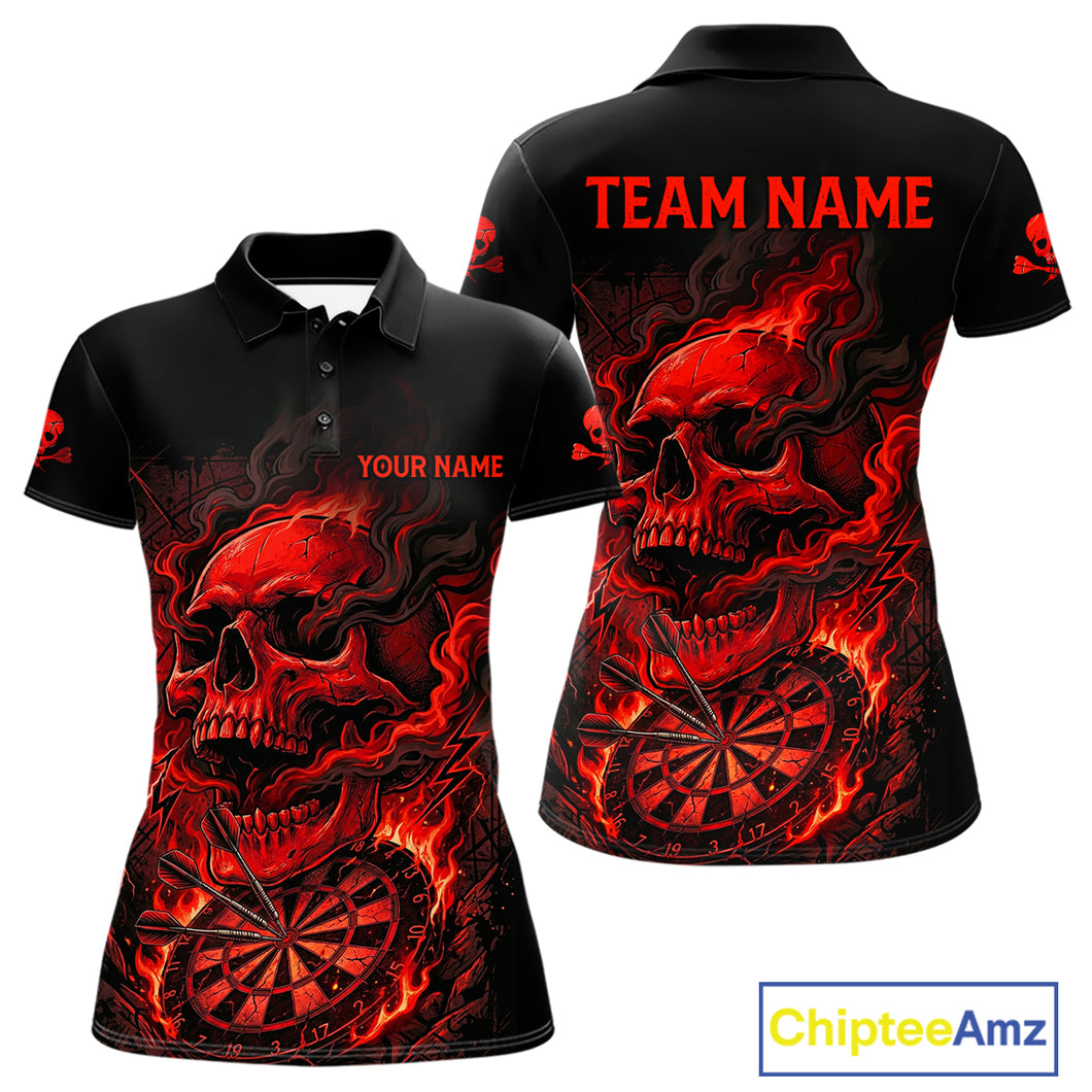 Fire Flame Skull Red Grunge Dartboard Custom Dart Polo Shirt For Women Dart League Jerseys NYN2092