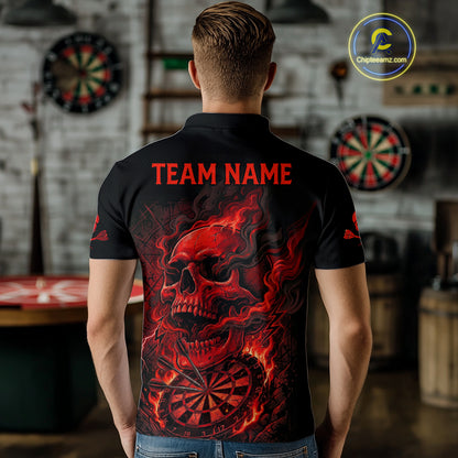 Fire Flame Skull Red Grunge Dartboard Custom Dart Polo Shirt For Men Dart League Jerseys NYN2092