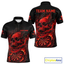 Load image into Gallery viewer, Fire Flame Skull Red Grunge Dartboard Custom Dart Polo Shirt For Men Dart League Jerseys NYN2092