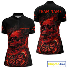 Load image into Gallery viewer, Fire Flame Skull Red Grunge Dartboard Custom Dart Quarter-Zip Shirt For Women Dart League Jerseys NYN2092