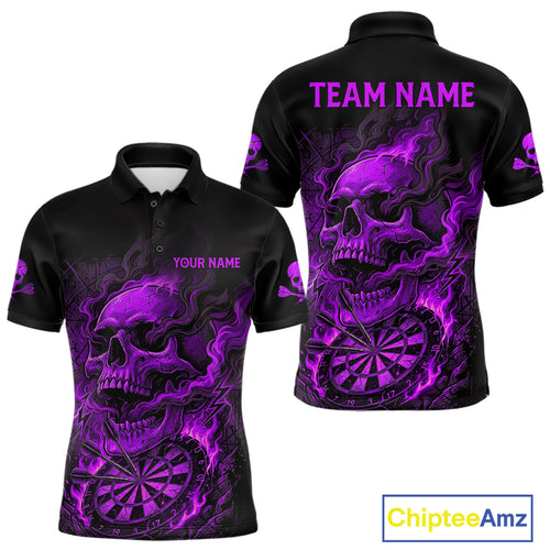 Fire Flame Skull Purple Grunge Dartboard Custom Dart Polo Shirt For Men Dart League Jerseys NYN2093