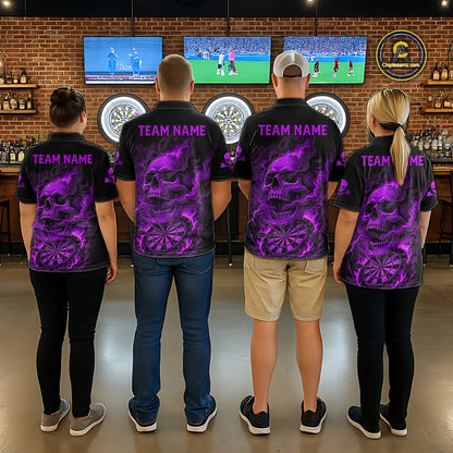 Fire Flame Skull Purple Grunge Dartboard Custom Dart Quarter-Zip Shirt For Men Dart League Jerseys NYN2093