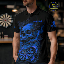 Load image into Gallery viewer, Fire Flame Skull Blue Grunge Dartboard Custom Dart Polo Shirt For Men Dart League Jerseys NYN2094