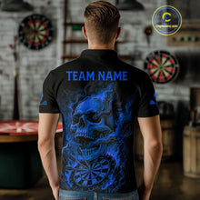 Load image into Gallery viewer, Fire Flame Skull Blue Grunge Dartboard Custom Dart Polo Shirt For Men Dart League Jerseys NYN2094
