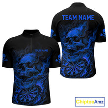 Load image into Gallery viewer, Fire Flame Skull Blue Grunge Dartboard Custom Dart Quarter-Zip Shirt For Men Dart League Jerseys NYN2094