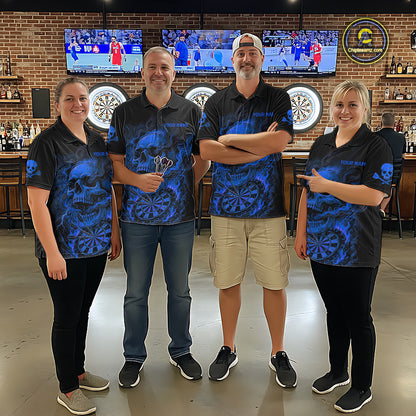 Fire Flame Skull Blue Grunge Dartboard Custom Dart Quarter-Zip Shirt For Women Dart League Jerseys NYN2094