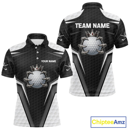Custom Crown Claws Golf Ball Team Attire White And Black Golf Ball Pattern Polo Shirts For Men NYN3177