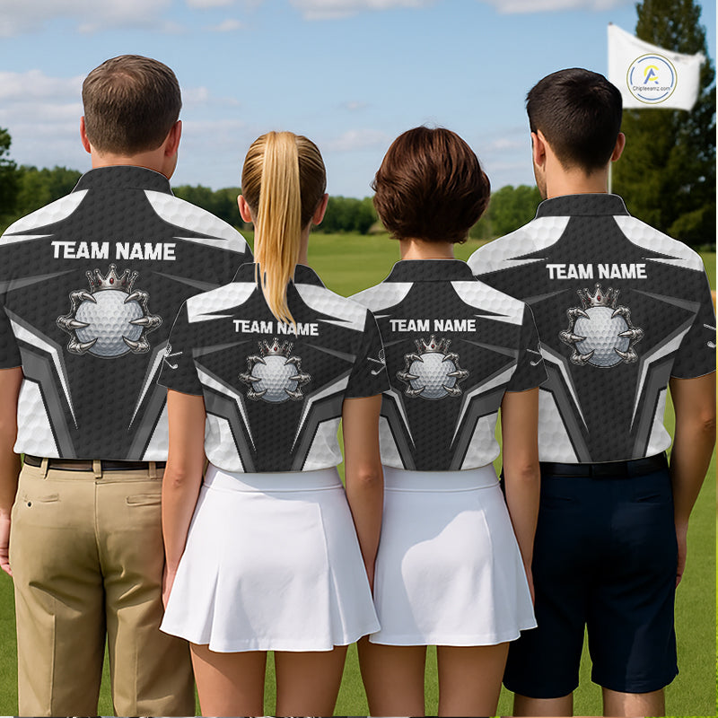 Custom Crown Claws Golf Ball Team Attire White And Black Golf Ball Pattern Polo Shirts For Men NYN3177