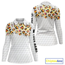 Load image into Gallery viewer, Yellow leopard pattern womens golf polo shirt custom golf team outfit