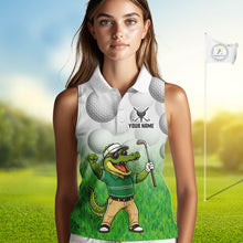 Load image into Gallery viewer, Funny Womens Golf Sleeveless Polo Shirt Custom Alligator Golfer Grass Pattern Golf Team Outfits NYN3397