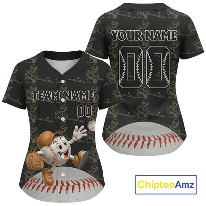Custom Brown Mascot Funny Baseball Ball Jersey For Women Personalized 3D Funny Baseball Shirt NYN0901