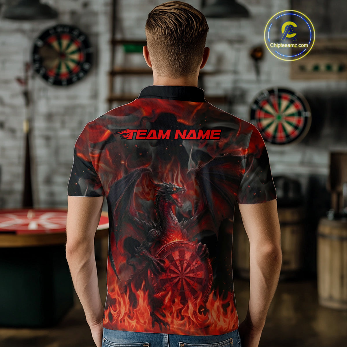 Fire Flames Darts Dragon Red Dart Polo Shirts For Men Personalized Team Dart Jerseys NYN2104