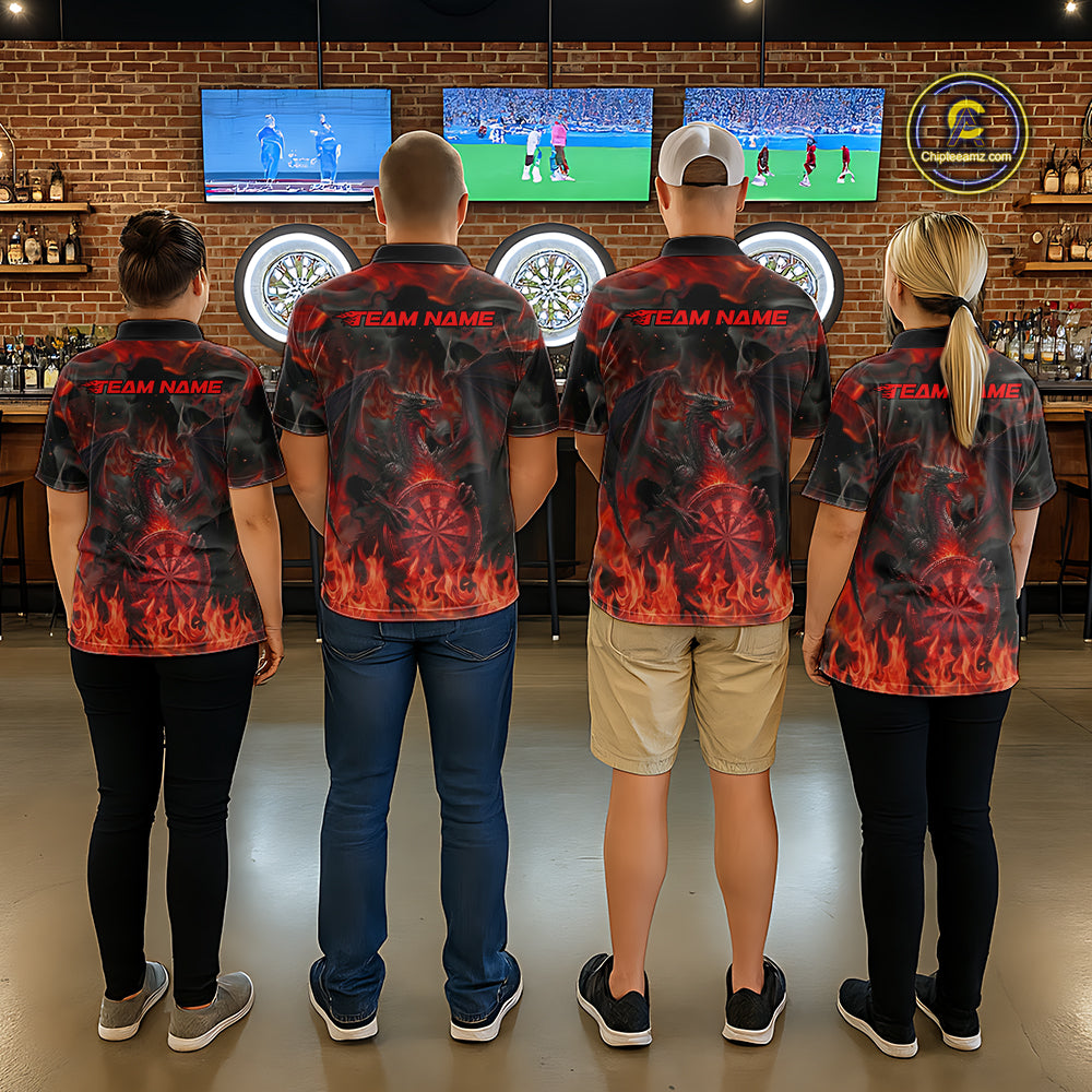 Fire Flames Darts Dragon Red Dart 1/4-Zip Shirts For Men Personalized Team Dart Jerseys NYN2104