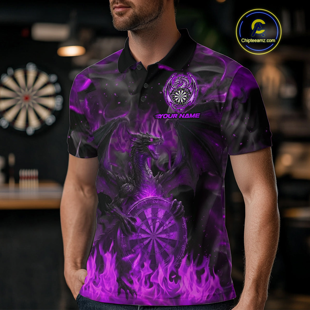 Fire Flames Darts Dragon Purple Dart Polo Shirts For Men Personalized Team Dart Jerseys NYN2105