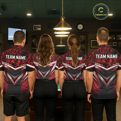 Black & Red Geometric 8 Ball Pool Polo & 1/4-Zip Shirt For Men Custom Pool Billiard Team Jerseys NYN2980