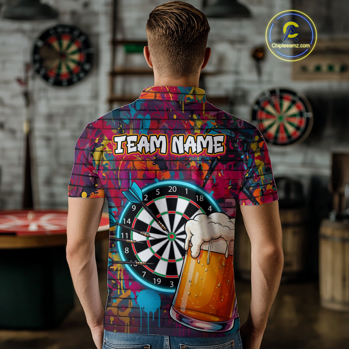 Custom Beers & Dartboard Graffiti Funny Darts Polo Shirt For Men Colorful Dart Jerseys NYN1864