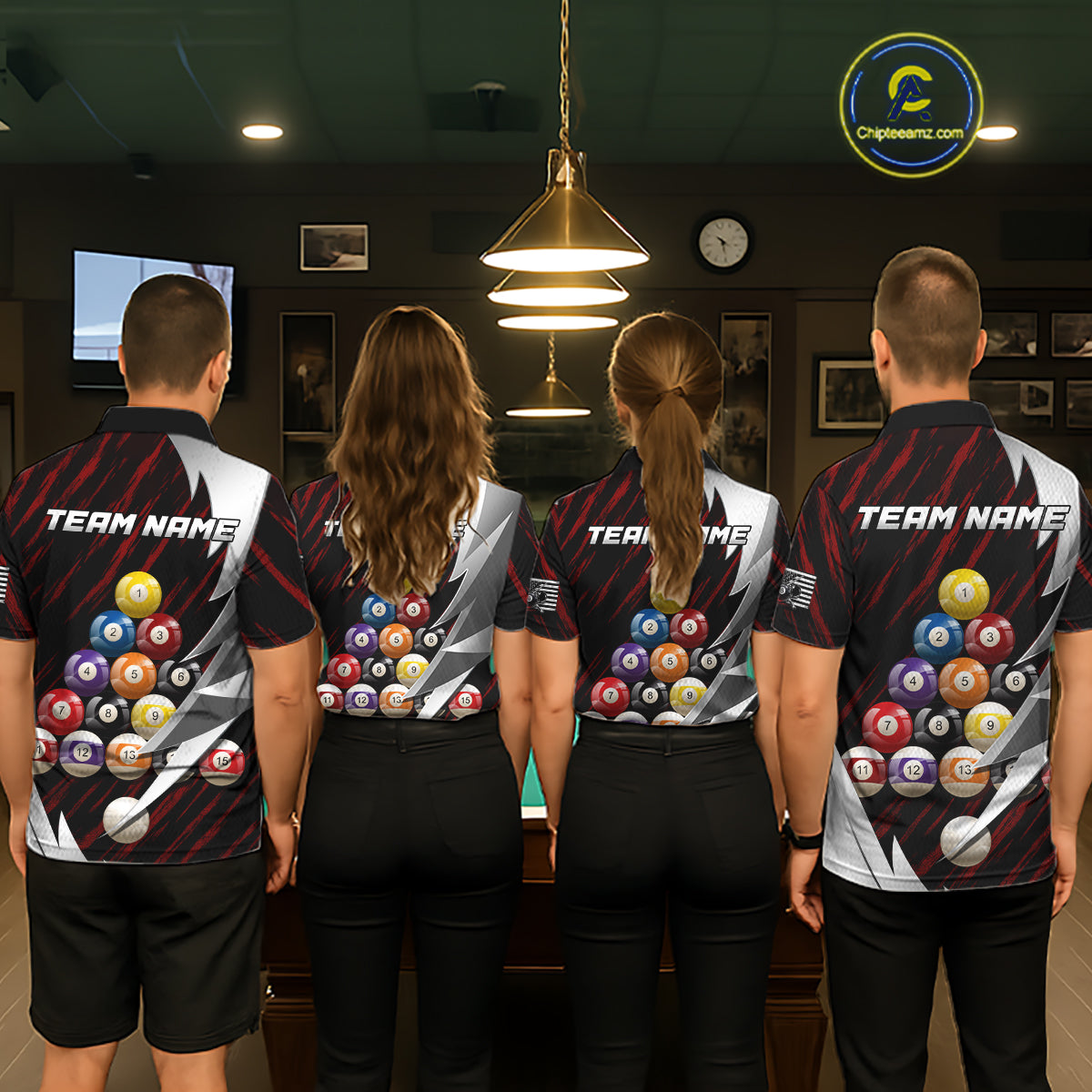 Red And Silver Pool Balls Billiard Team Polo & 1/4-Zip Shirt For Men Custom Billiard Apparel NYN2375