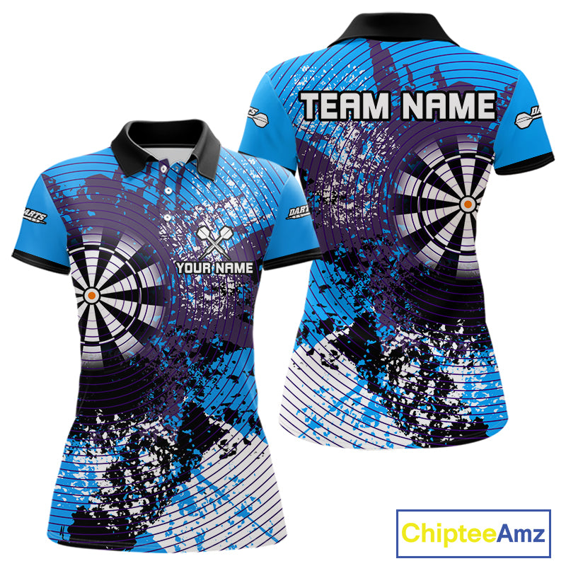 Dartboard Colorful Grunge Men's Darts Shirt Custom Name For Players | Opt1 - Blue NYN0687
