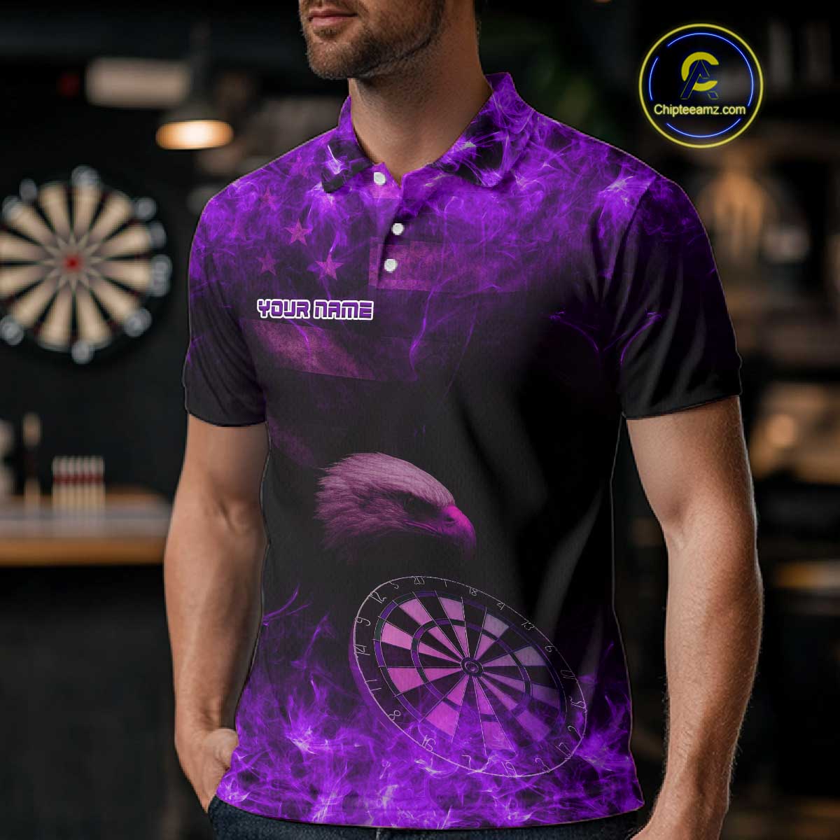 Custom Black And Purple Flames Eagle Dartboard Darts Polo Shirt For Women Outfit Darts Jerseys NYN0945