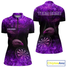 Load image into Gallery viewer, Custom Black And Purple Flames Eagle Dartboard Darts 1/4-Zip Shirt For Women Outfit Darts Jerseys NYN0945
