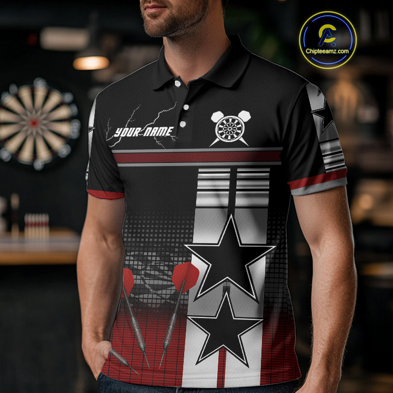 Patriotic Star & Darts Custom Men's Darts Shirt - Black & Red Jersey For Players NYN0451