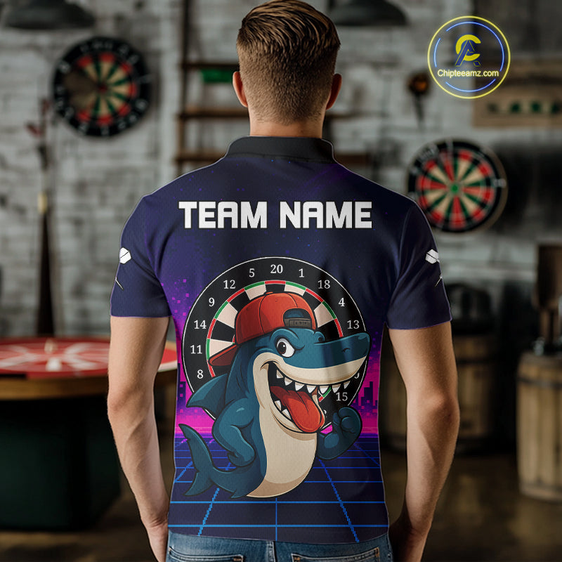 Neon Shark & Dartboard Custom Funny Polo Shirt For Men - Darts Team Jersey NYN0709
