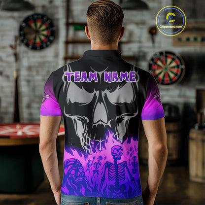 Purple Flaming Skull Dartboard Custom Polo Shirt For Men - Darts Team Jersey NYN0714