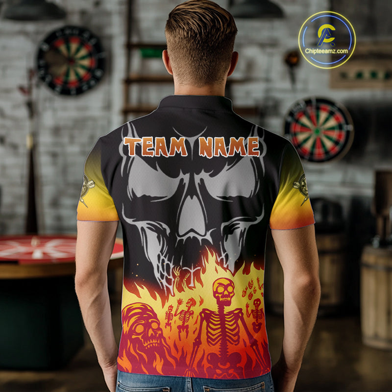 Red Flaming Skull Dartboard Custom Polo Shirt For Men - Darts Team Jersey NYN0715