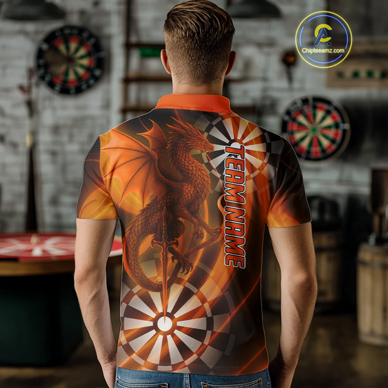 Custom Men's Darts Polo Shirt Dragon And Dartboard - Personalized Name & Team NYN0721