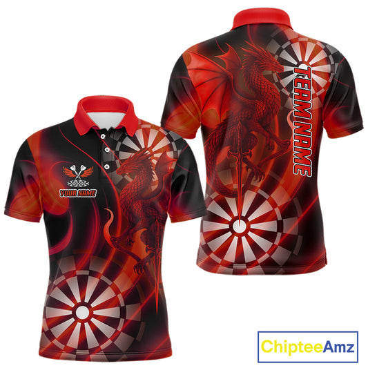 Dragon & Dartboard Custom Darts Polo Shirt For Men - Personalized Name & Team NYN0722