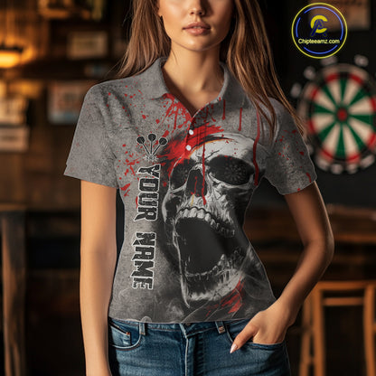 Custom Red Dripping Skull Grunge Polo Dart Shirt For Women Dartboard Outfits Dart Jersey NYN1319