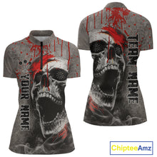 Load image into Gallery viewer, Custom Red Dripping Skull Grunge 1/4-Zip Dart Shirt For Women Dartboard Outfits Dart Jersey NYN1319