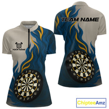 Load image into Gallery viewer, Custom Yellow - Blue Flames Dartboard 1/4-Zip Dart Shirt For Women Outfits Dart Team Jerseys NYN1322