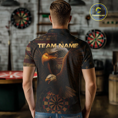 Custom Eagle Grunge Dartboard Polo Dart Shirt For Men US Flag Patriotic Dart Jersey NYN1332