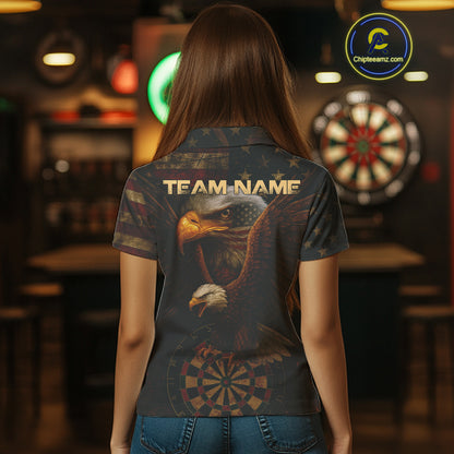 Custom Eagle Grunge Dartboard Polo Dart Shirt For Women US Flag Patriotic Dart Jersey NYN1332