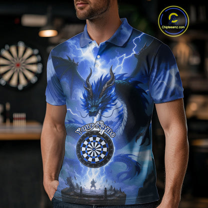 Custom Lightning Blue Dragon Dartboard Darts Polo Shirt For Men Darts Team Jersey NYN0968
